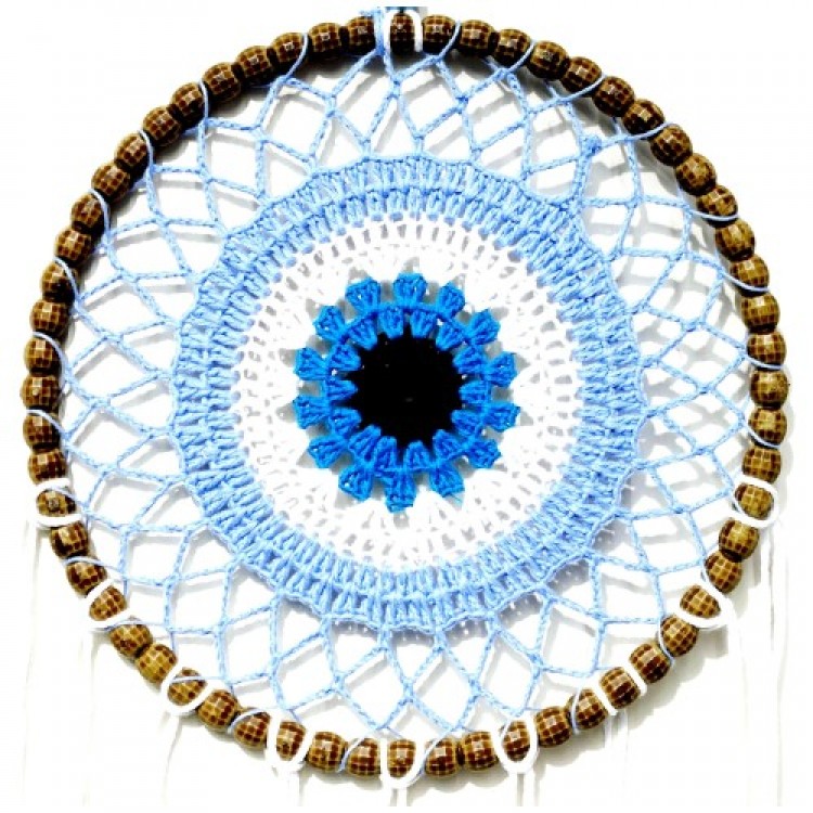 Nazar Boncuğu Motifli El Yapımı Buz Mavisi Renginde Düş Kapanı Duvar Süsü Nazar Boncuğu Motifli El Yapımı Buz Mavisi Renginde Düş Kapanı Duvar Süsü