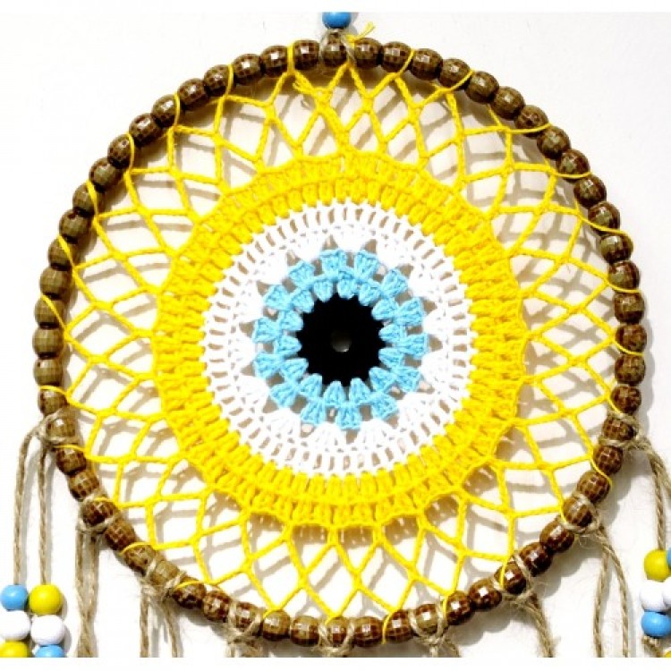 Sarı Motifli Renkli Boncuklu El Yapımı Duvar Süsü