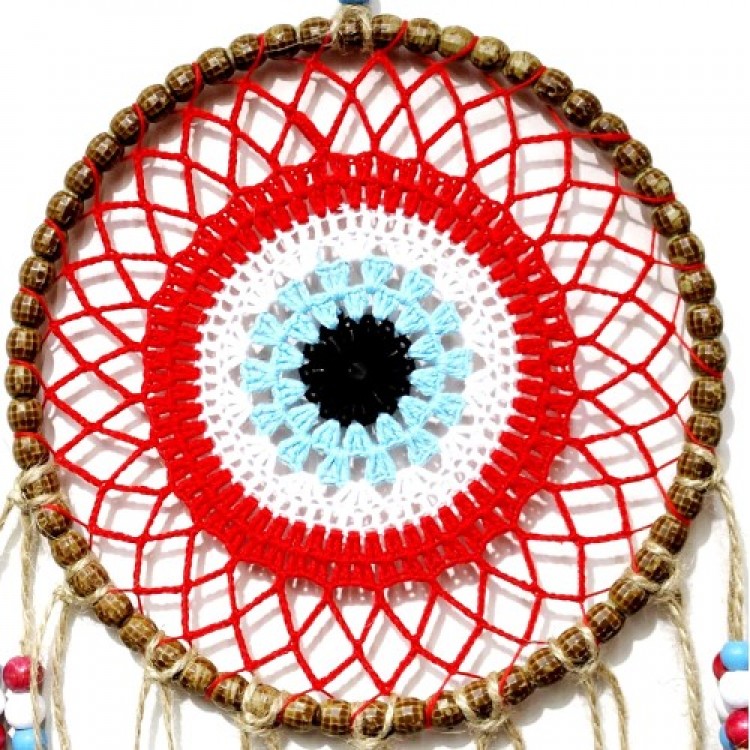 Handmade Wall Decoration with Red Motif and Colored Beads Handmade Wall Decoration with Red Motif and Colored Beads