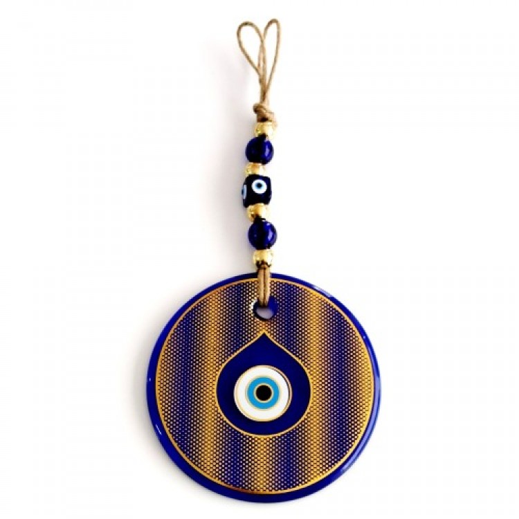 Altın Sarısı Yaldızlı Damla Göz Modelli Cam Duvar Süsü