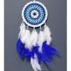 White Dream Catcher Handmade Wall Decoration with Evil Eye Pattern and Plenty of Bird Feathers