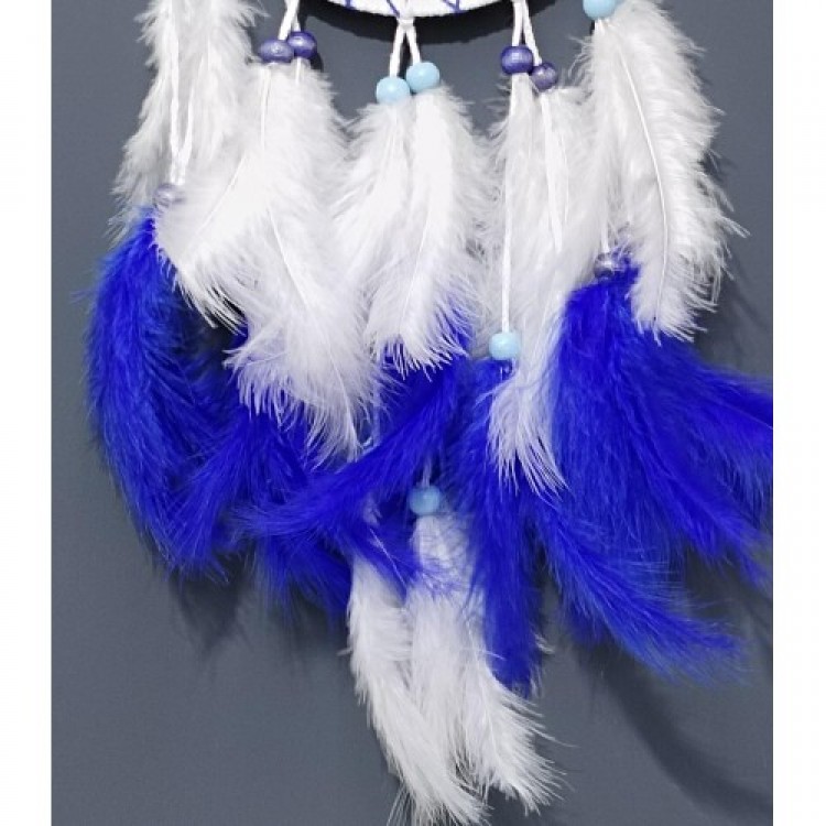 White Dream Catcher Handmade Wall Decoration with Evil Eye Pattern and Plenty of Bird Feathers