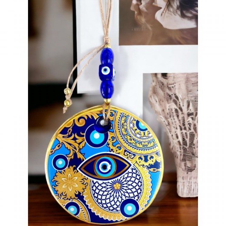 Çini Gold Desen Nazar Boncuklu Gözlü Duvar Süsü Çini Gold Desen Nazar Boncuklu Gözlü Duvar Süsü