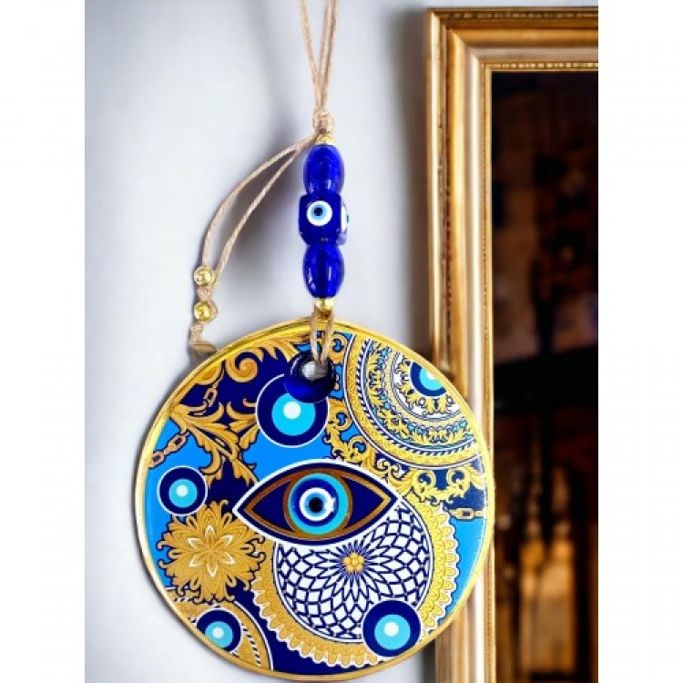 Çini Gold Desen Nazar Boncuklu Gözlü Duvar Süsü Çini Gold Desen Nazar Boncuklu Gözlü Duvar Süsü
