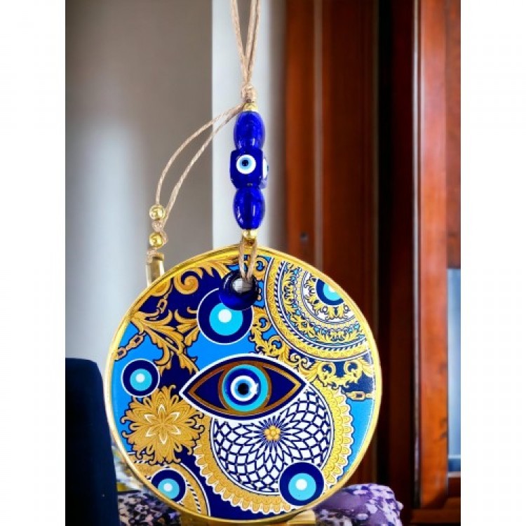 Çini Gold Desen Nazar Boncuklu Gözlü Duvar Süsü Çini Gold Desen Nazar Boncuklu Gözlü Duvar Süsü
