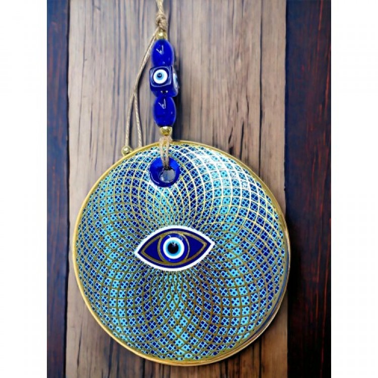 Embroidered Geometric Nazar Beaded Glass Wall Decoration