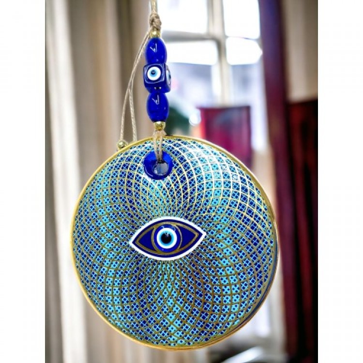 Embroidered Geometric Nazar Beaded Glass Wall Decoration Embroidered Geometric Nazar Beaded Glass Wall Decoration