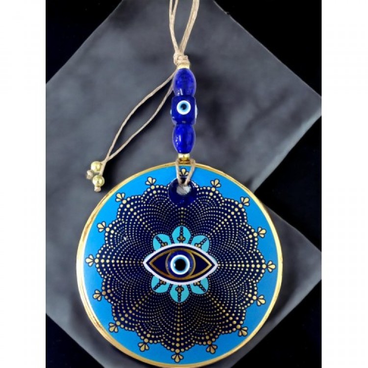 Blue Glass Top Gold Polka Dot Eye Evil Eye Beaded Wall Decoration