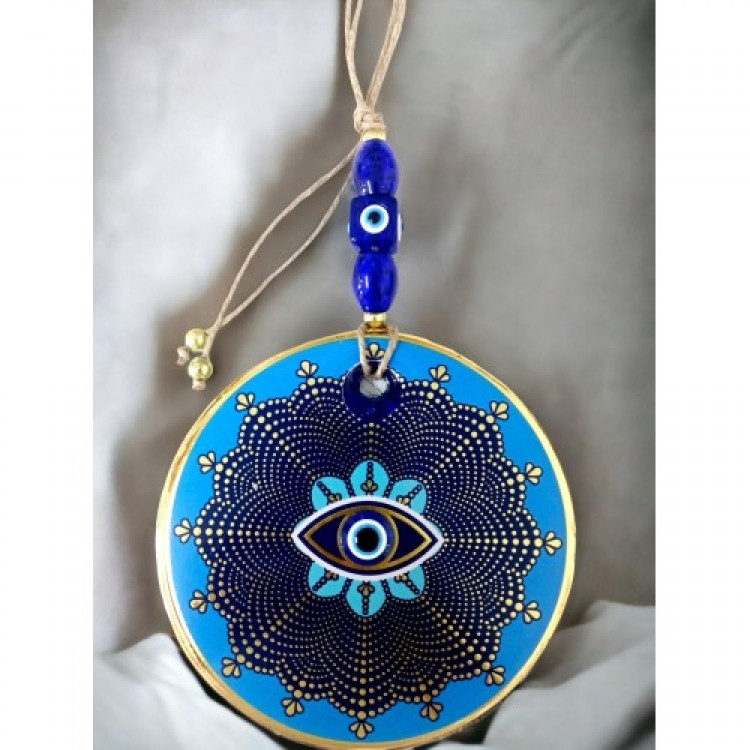 Blue Glass Top Gold Polka Dot Eye Evil Eye Beaded Wall Decoration