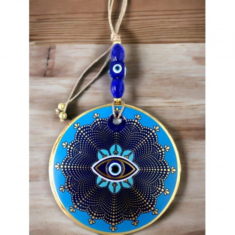 Blue Glass Top Gold Polka Dot Eye Evil Eye Beaded Wall Decoration