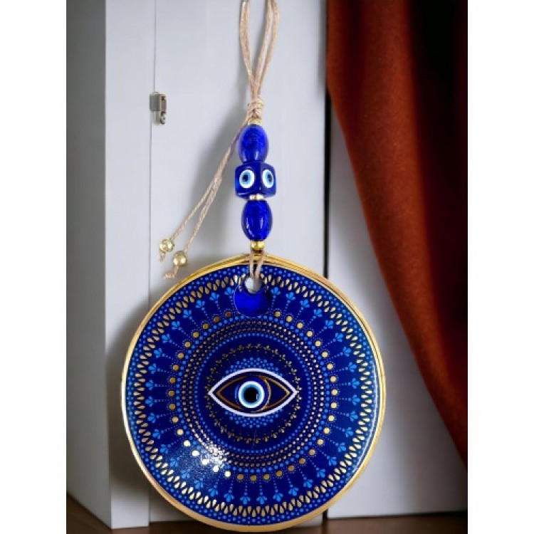 Blue Glass Nazar Bead Eye Motif Wall Decoration Blue and Yellow Wall Decoration Blue Glass Nazar Bead Eye Motif Wall Decoration Blue and Yellow Wall Decoration