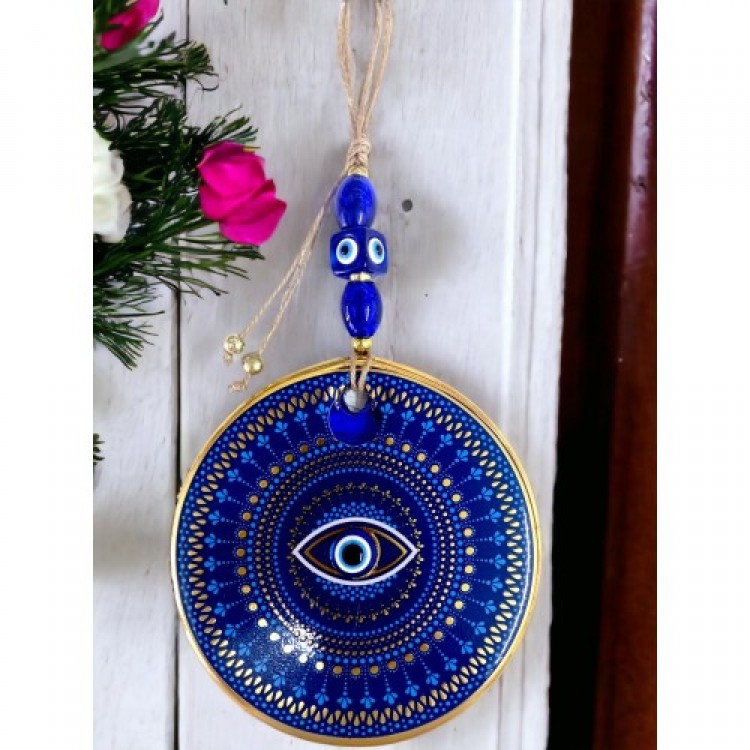 Blue Glass Nazar Bead Eye Motif Wall Decoration Blue and Yellow Wall Decoration Blue Glass Nazar Bead Eye Motif Wall Decoration Blue and Yellow Wall Decoration