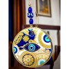 Yellow Patterned Blue Embroidered Nazar Bead Eye Wall Decoration