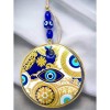 Yellow Patterned Blue Embroidered Nazar Bead Eye Wall Decoration