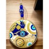 Yellow Patterned Blue Embroidered Nazar Bead Eye Wall Decoration