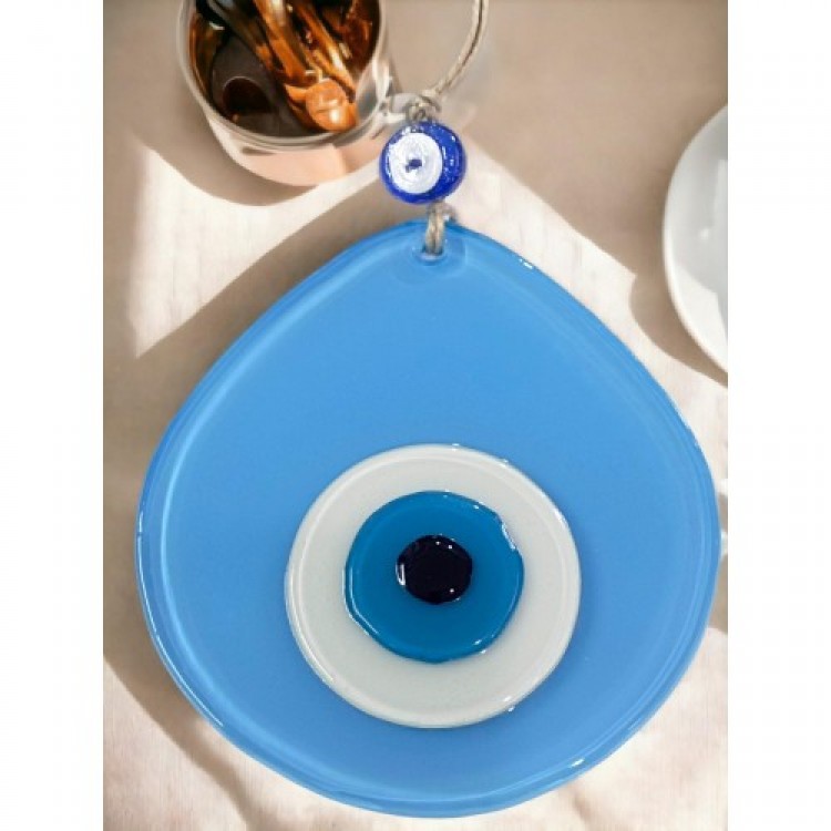 Mavi Nazar Boncuklu Açık Mavi Renk Nazar Boncuklu Damla Desen El Yapımı Duvar Süsü Mavi Nazar Boncuklu Açık Mavi Renk Nazar Boncuklu Damla Desen El Yapımı Duvar Süsü