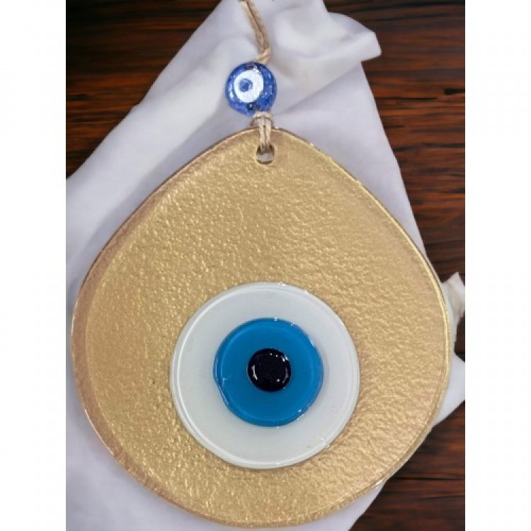 Blue Nazar Bead Gold Color Nazar Bead Teardrop Pattern Handmade Wall Decoration