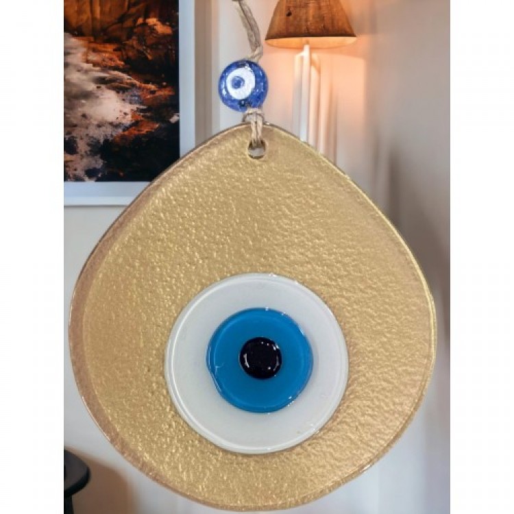 Blue Nazar Bead Gold Color Nazar Bead Teardrop Pattern Handmade Wall Decoration