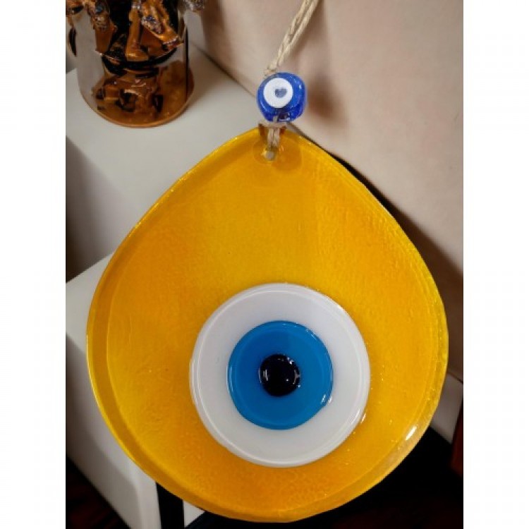 Blue Nazar Bead Transparent Honey-Colored Nazar Bead Teardrop Pattern Handmade Wall Decoration