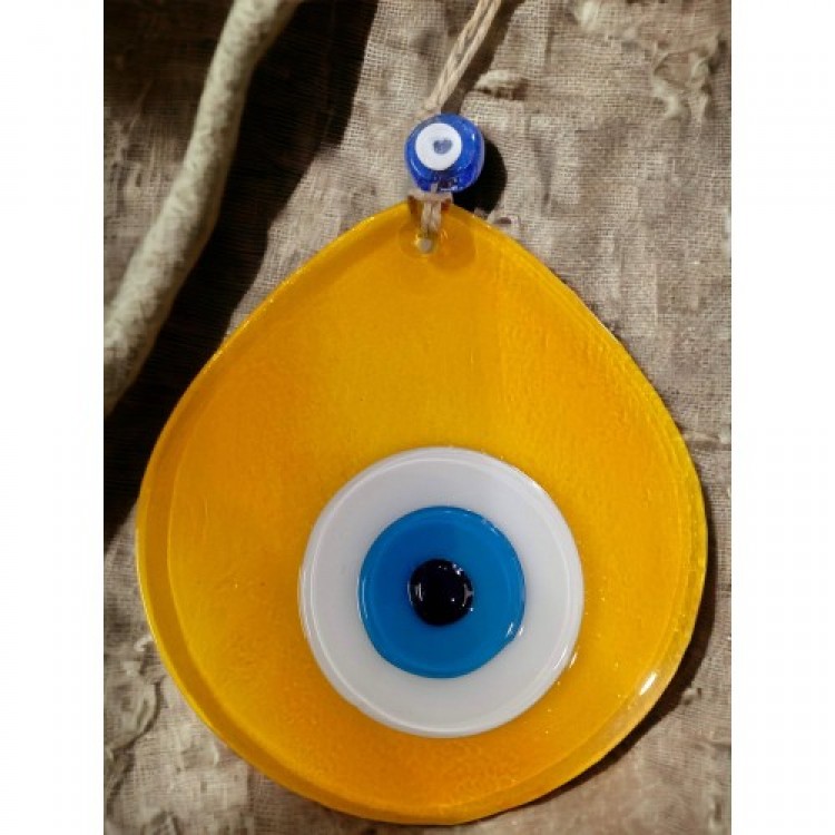 Blue Nazar Bead Transparent Honey-Colored Nazar Bead Teardrop Pattern Handmade Wall Decoration