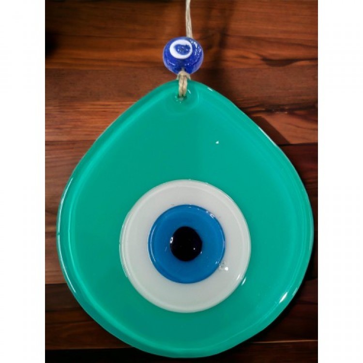 Mavi Nazar Boncuklu Açık Yeşil Renk Nazar Boncuklu Damla Desen El Yapımı Duvar Süsü Mavi Nazar Boncuklu Açık Yeşil Renk Nazar Boncuklu Damla Desen El Yapımı Duvar Süsü