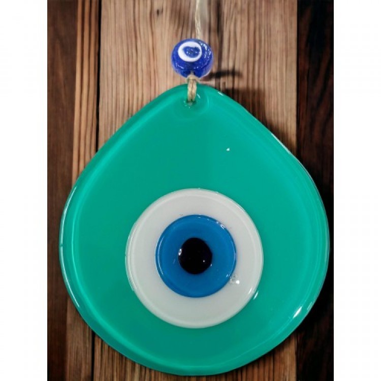 Mavi Nazar Boncuklu Açık Yeşil Renk Nazar Boncuklu Damla Desen El Yapımı Duvar Süsü Mavi Nazar Boncuklu Açık Yeşil Renk Nazar Boncuklu Damla Desen El Yapımı Duvar Süsü