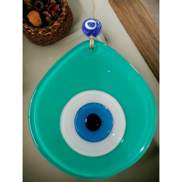 Mavi Nazar Boncuklu Açık Yeşil Renk Nazar Boncuklu Damla Desen El Yapımı Duvar Süsü Mavi Nazar Boncuklu Açık Yeşil Renk Nazar Boncuklu Damla Desen El Yapımı Duvar Süsü