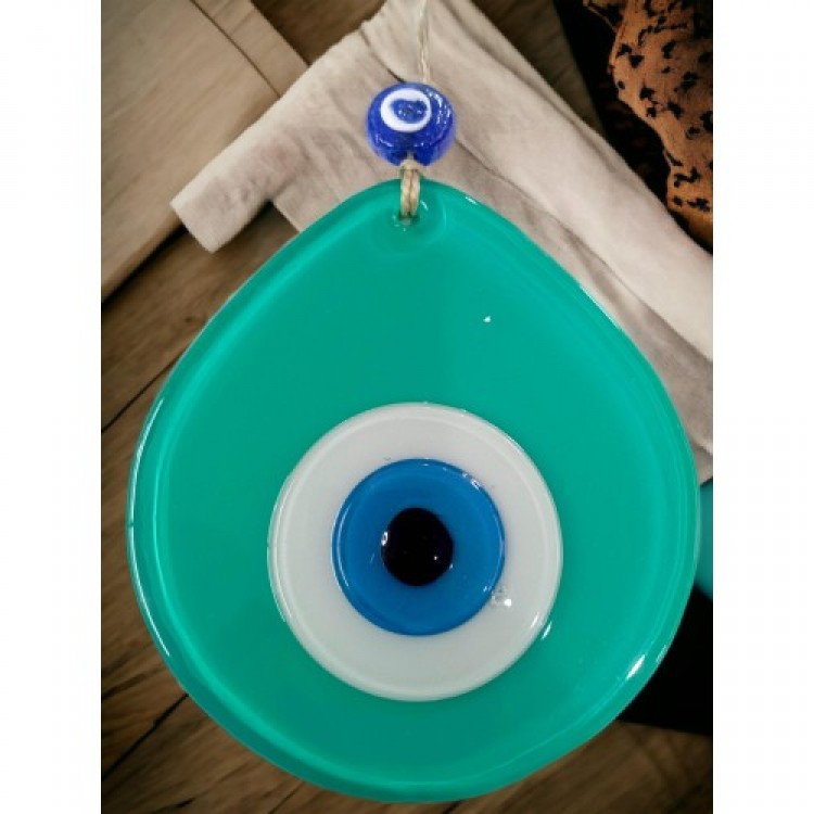 Mavi Nazar Boncuklu Açık Yeşil Renk Nazar Boncuklu Damla Desen El Yapımı Duvar Süsü Mavi Nazar Boncuklu Açık Yeşil Renk Nazar Boncuklu Damla Desen El Yapımı Duvar Süsü