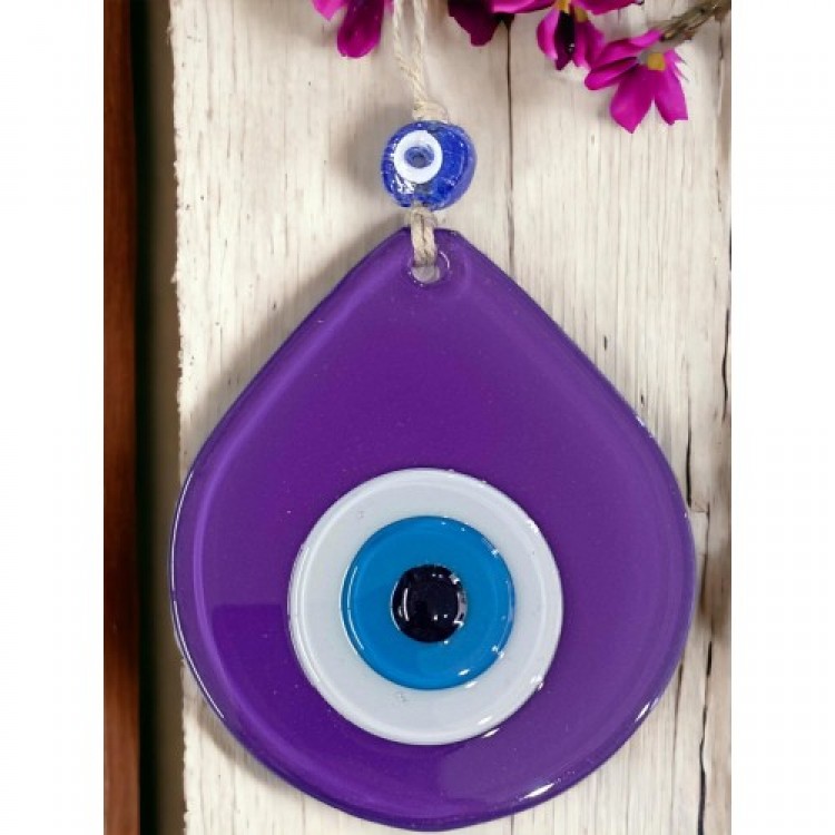 Orta Boy Mor Damla Desen Nazar Boncuklu Duvar Dekoru Cam Duvar Süsü Orta Boy Mor Damla Desen Nazar Boncuklu Duvar Dekoru Cam Duvar Süsü