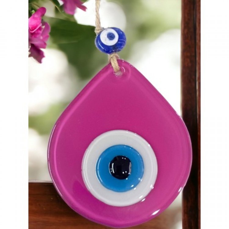 Orta Boy Pembe Damla Desen Nazar Boncuklu Duvar Dekoru Cam Duvar Süsü Orta Boy Pembe Damla Desen Nazar Boncuklu Duvar Dekoru Cam Duvar Süsü