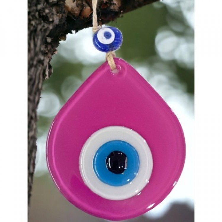 Orta Boy Pembe Damla Desen Nazar Boncuklu Duvar Dekoru Cam Duvar Süsü Orta Boy Pembe Damla Desen Nazar Boncuklu Duvar Dekoru Cam Duvar Süsü