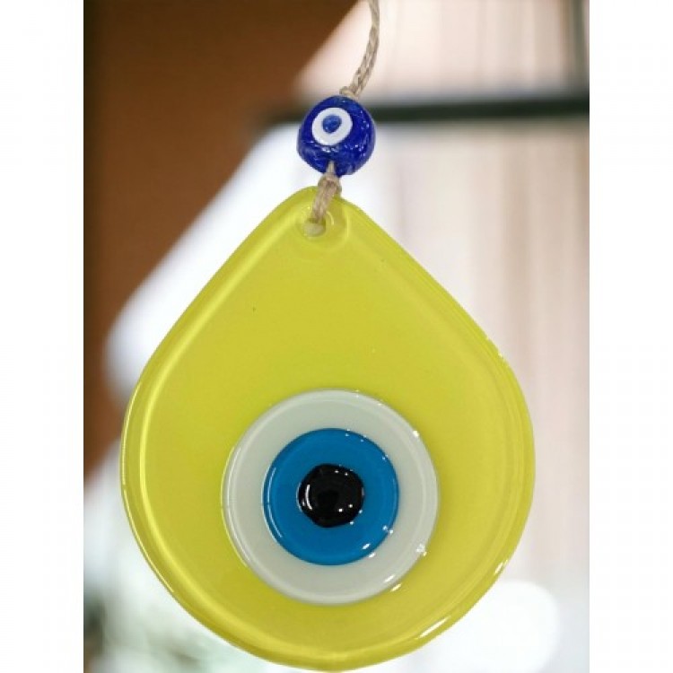 Orta Boy Sarı Damla Desen Nazar Boncuklu Duvar Dekoru Cam Duvar Süsü Orta Boy Sarı Damla Desen Nazar Boncuklu Duvar Dekoru Cam Duvar Süsü