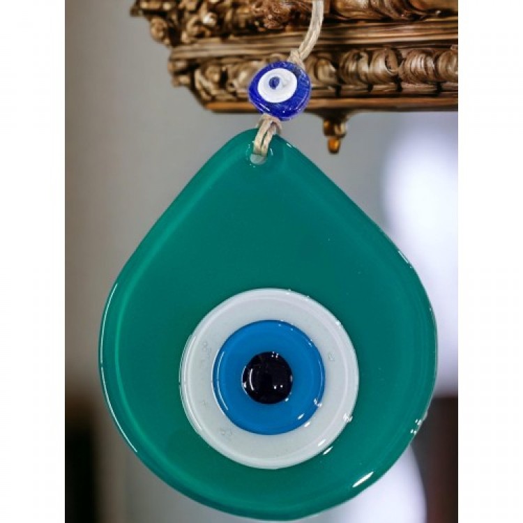 Orta Boy Yeşil Damla Desen Nazar Boncuklu Duvar Dekoru Cam Duvar Süsü Orta Boy Yeşil Damla Desen Nazar Boncuklu Duvar Dekoru Cam Duvar Süsü