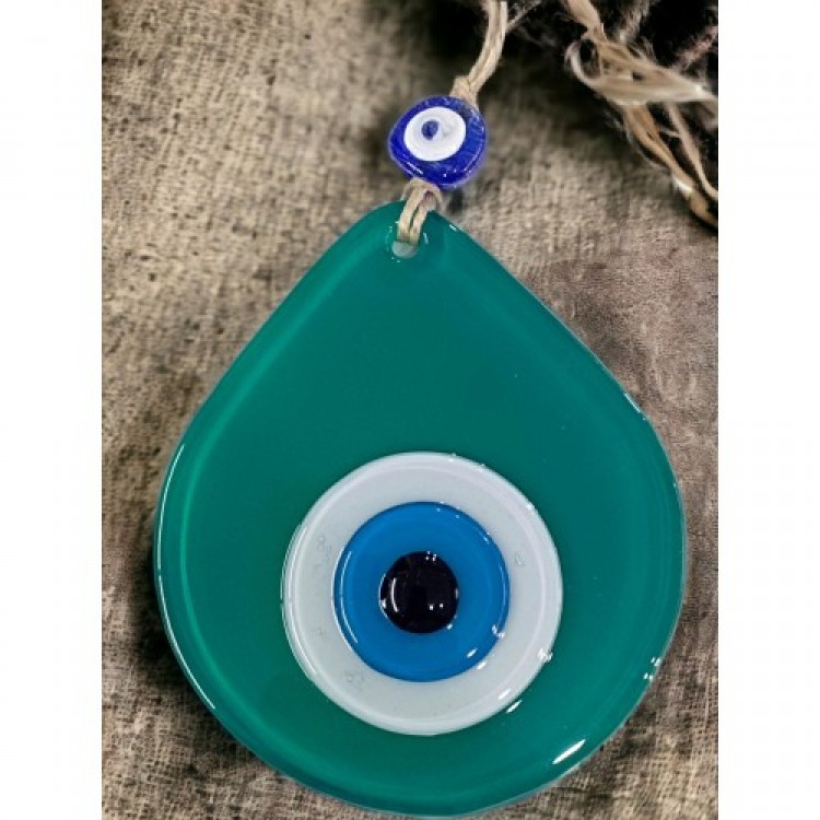 Orta Boy Yeşil Damla Desen Nazar Boncuklu Duvar Dekoru Cam Duvar Süsü Orta Boy Yeşil Damla Desen Nazar Boncuklu Duvar Dekoru Cam Duvar Süsü