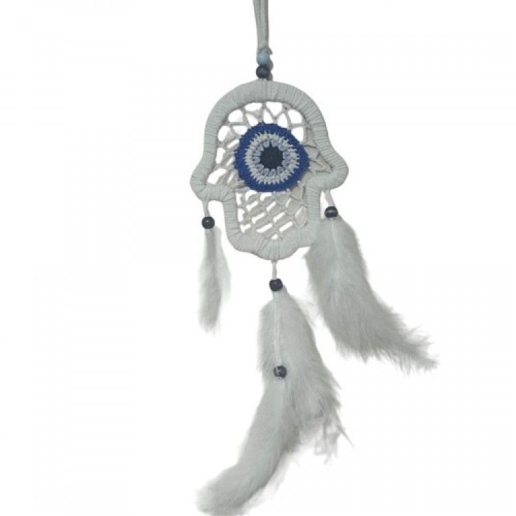 White Fatma Ana Eli Wall Decoration with Nazar Boncuğu Motif Handmade Wall Decoration