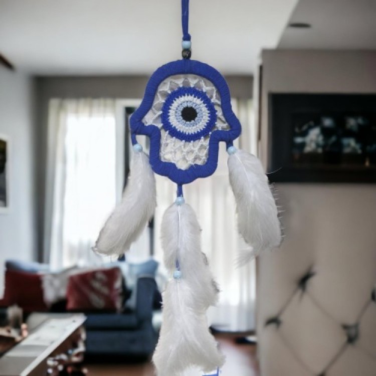 Blue Fatma Mother's Hand Wall Decoration with Evil Eye Motif Handicraft Wall Decoration Blue Fatma Mother's Hand Wall Decoration with Evil Eye Motif Handicraft Wall Decoration