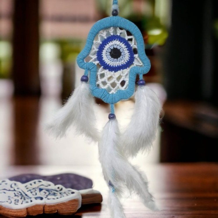Turquoise Fatma Ana Eli Wall Decoration with Nazar Boncuğu Motif Handicraft Wall Decoration