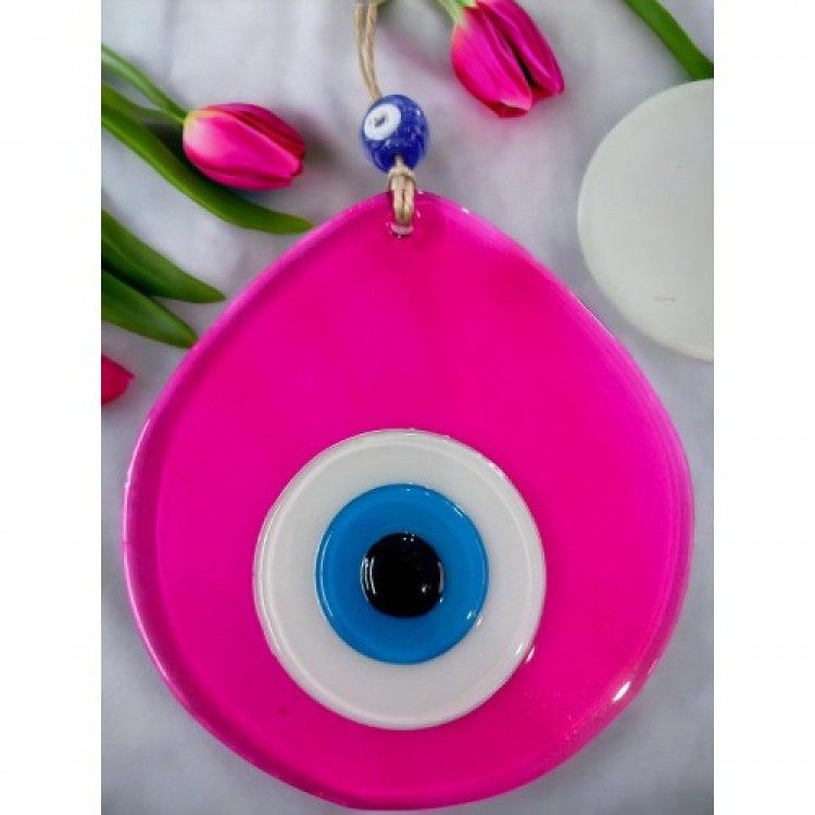 Orta Boy Şeffaf Pembe Damla Desen Nazar Boncuklu Duvar Dekoru Cam Duvar Süsü Orta Boy Şeffaf Pembe Damla Desen Nazar Boncuklu Duvar Dekoru Cam Duvar Süsü