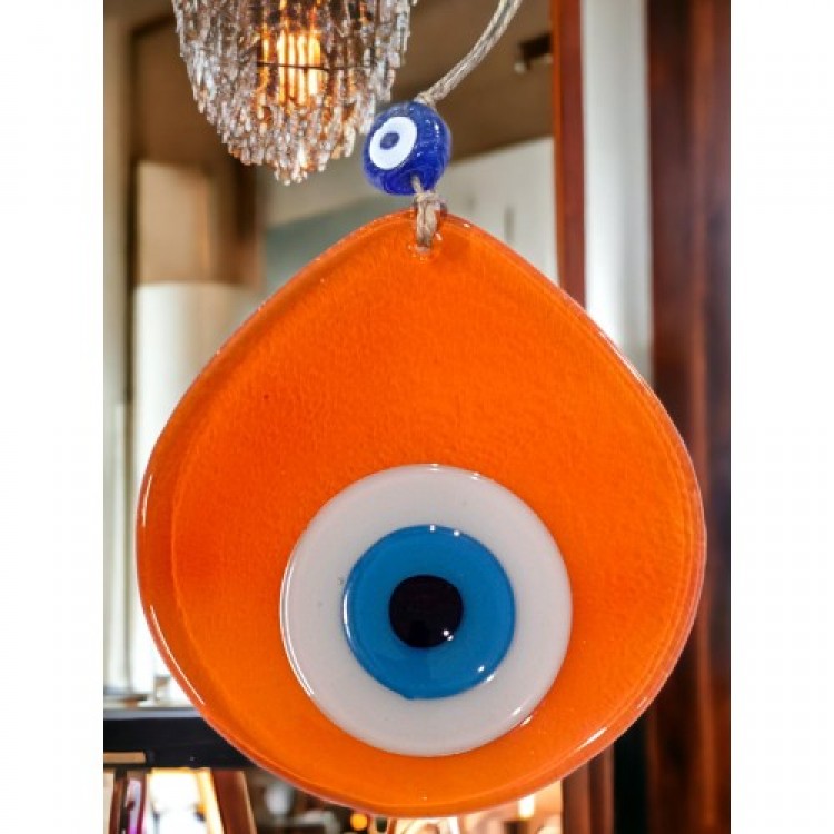 Orta Boy Şeffaf Turuncu Damla Desen Nazar Boncuklu Duvar Dekoru Cam Duvar Süsü Orta Boy Şeffaf Turuncu Damla Desen Nazar Boncuklu Duvar Dekoru Cam Duvar Süsü