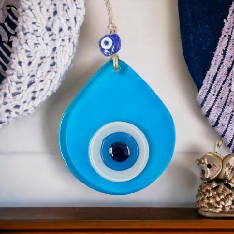 Medium-Sized Transparent Turquoise Drop Pattern Evil Eye Beaded Wall Decoration Glass Wall Ornament