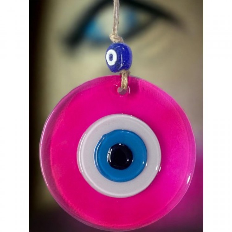 Transparent Pink Nazar Bead Wall Decoration 10 cm Glass Wall Decoration