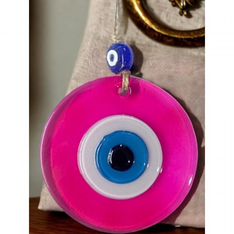 Transparent Pink Nazar Bead Wall Decoration 10 cm Glass Wall Decoration