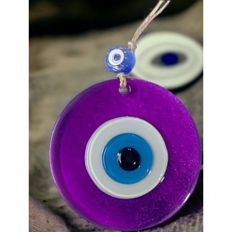 Transparent Purple Nazar Bead Wall Decoration 10 cm Glass Wall Decoration