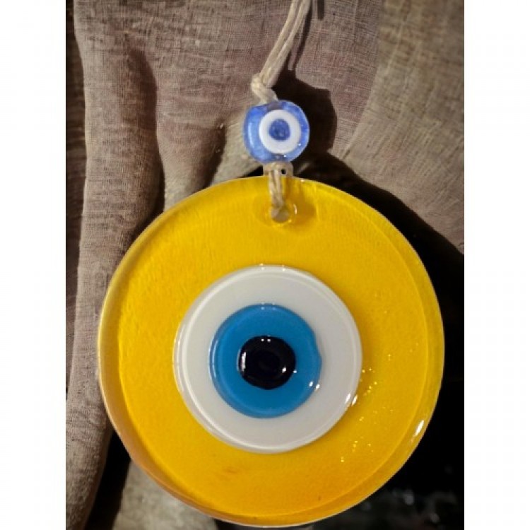 Transparent Yellow Nazar Bead Wall Decoration 10 cm Glass Wall Decoration