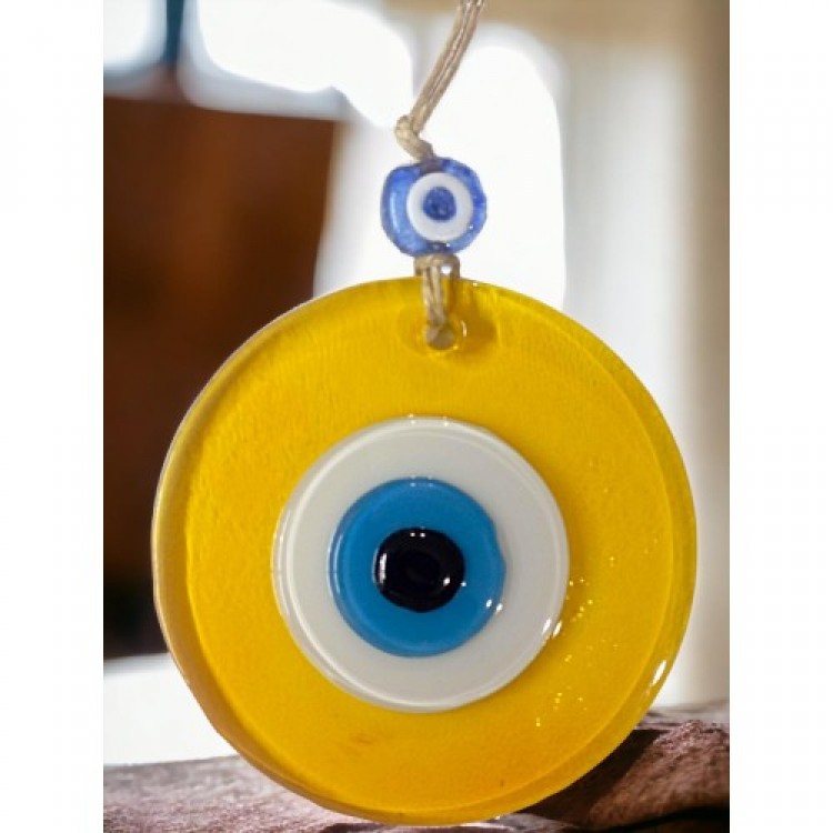 Transparent Yellow Nazar Bead Wall Decoration 10 cm Glass Wall Decoration