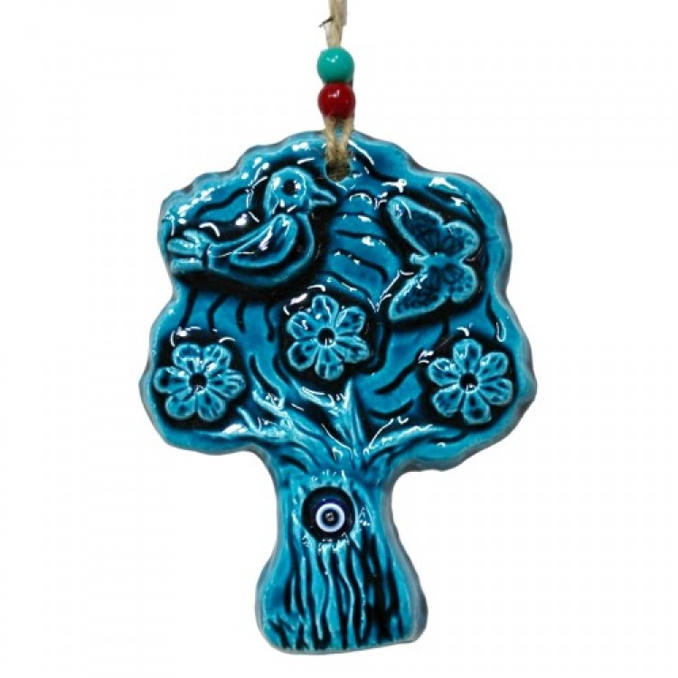 Seramik Kuşlu Nazar Boncuklu Ağaç Modelli Duvar Süsü