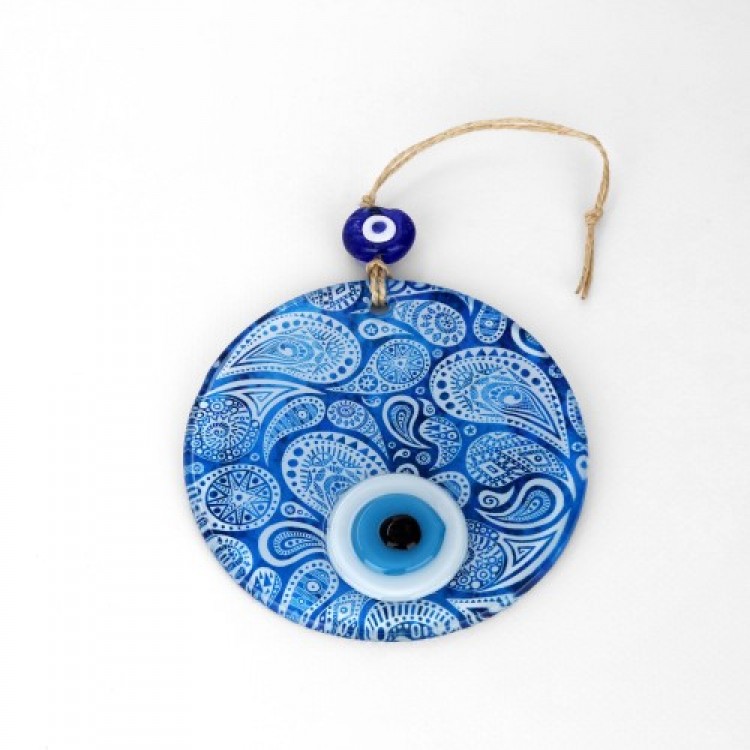 Blue and White Glass Evil Eye Bead, Handcrafted Glass Wall Decoration, Evil Eye Gift Item