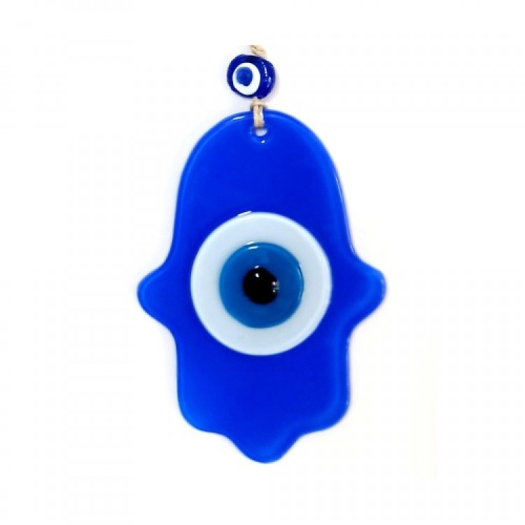 Blue Beaded Nazar Fatma Ana Blessing Hand Glass Wall Decoration