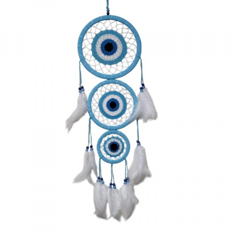 Turquoise Wall Decoration with Three Circles Featuring the Nazar Motif