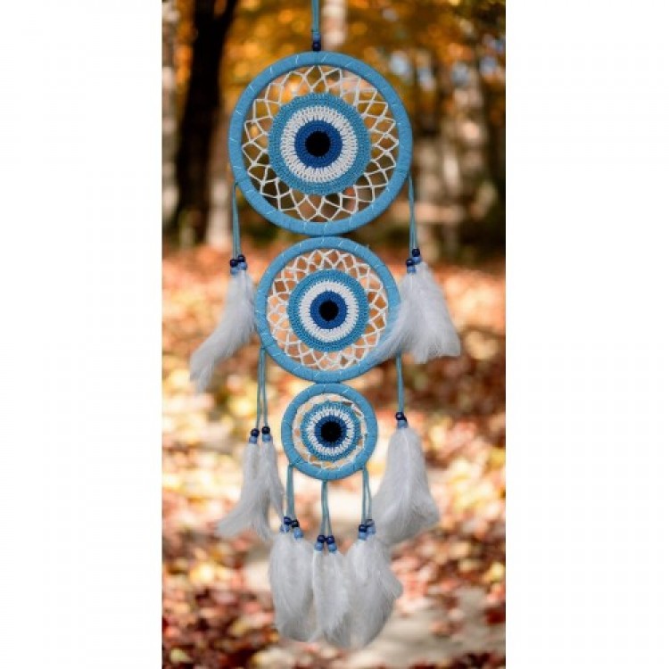 Turquoise Wall Decoration with Three Circles Featuring the Nazar Motif